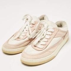 Chanel Pink/White Canvas CC Low Top Sneakers Size 37