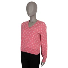 CHANEL pink & white cotton 23C MONTE CARLO LOGO Sweater 38 S
