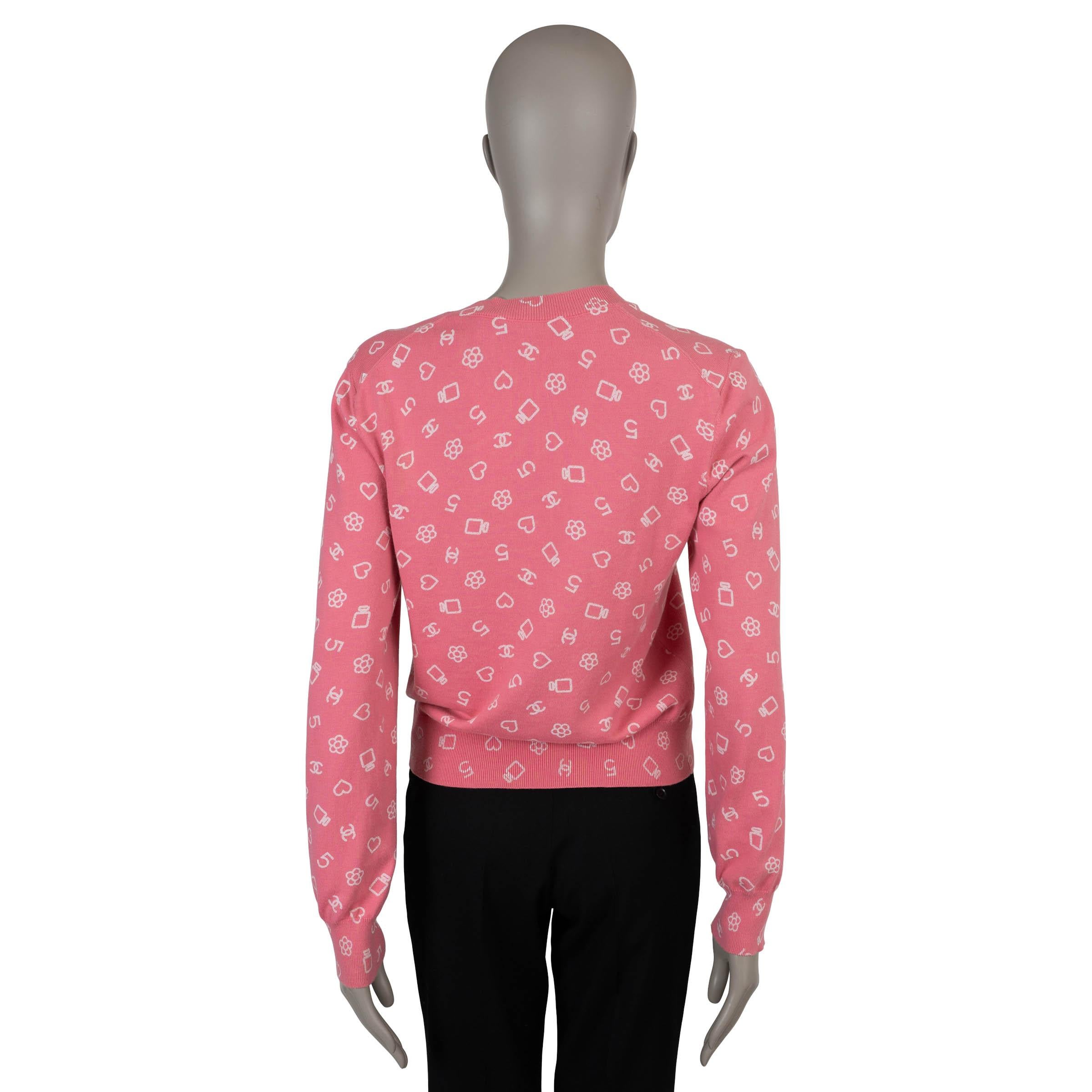 CHANEL rosa y blanco algodón 23C MONTE CARLO LOGO Suéter 38 S Rosa en venta