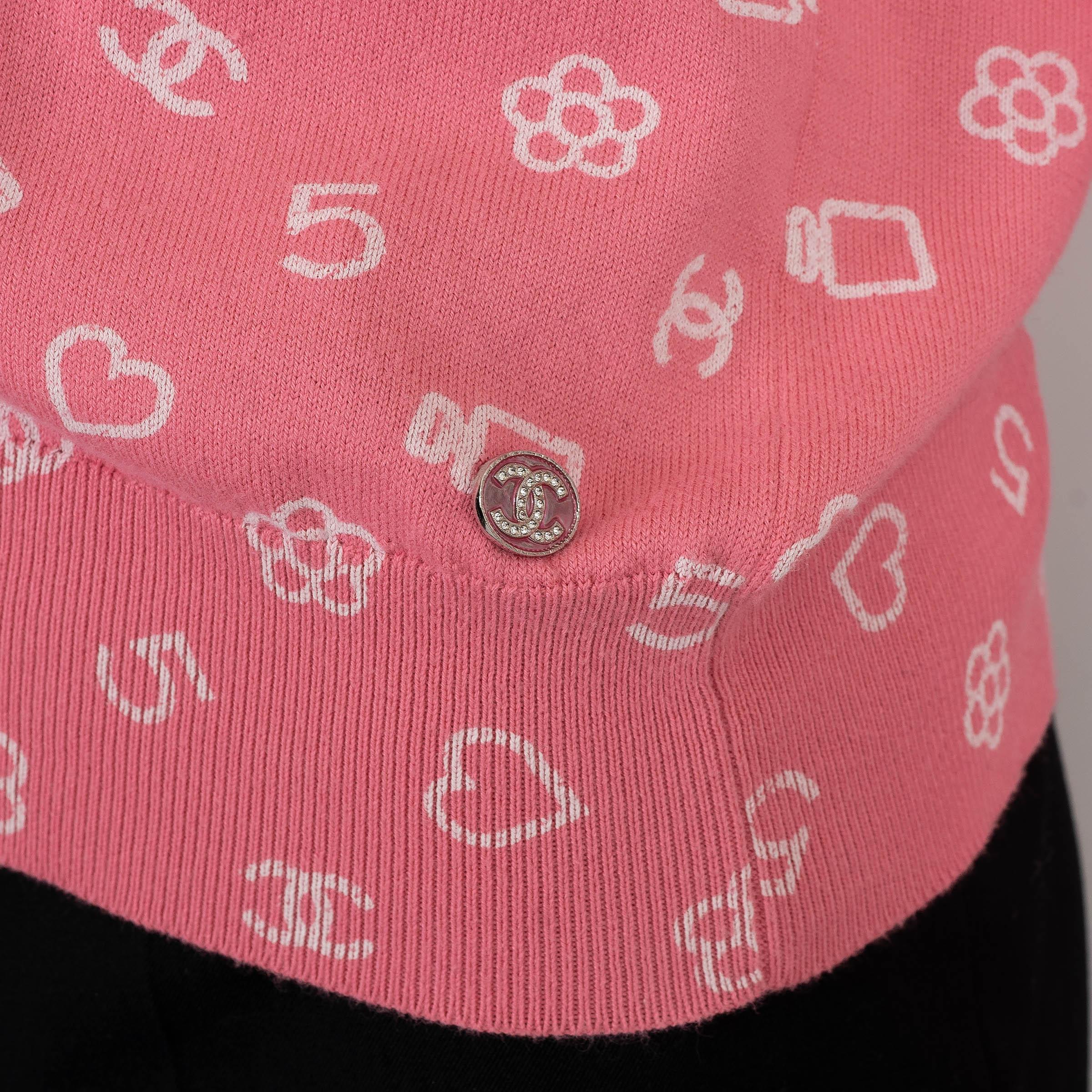 CHANEL rosa y blanco algodón 23C MONTE CARLO LOGO Suéter 38 S en venta 2