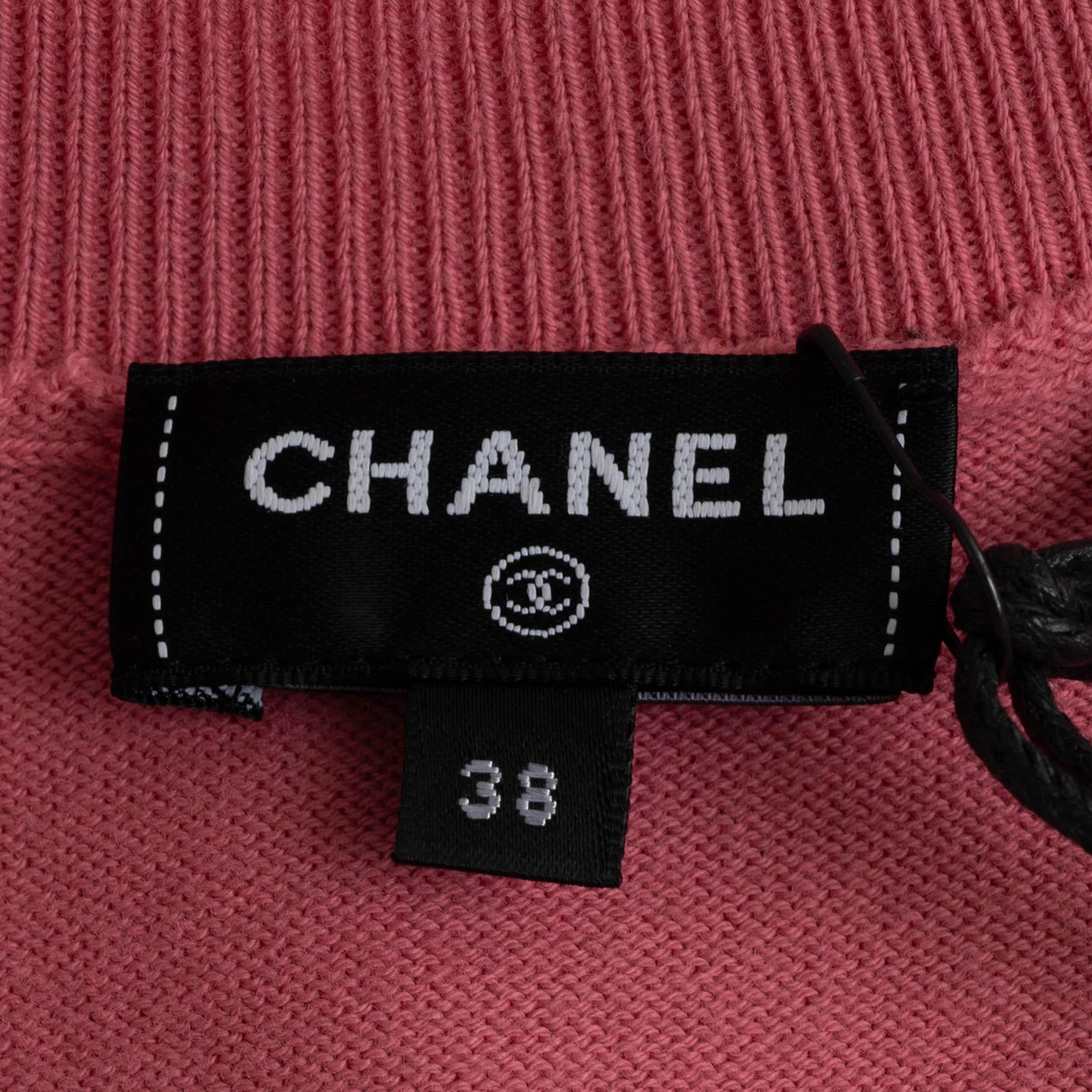 CHANEL rosa y blanco algodón 23C MONTE CARLO LOGO Suéter 38 S en venta 3