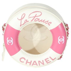 Coco Lifesaver rond en cuir d'agneau blanc rose et PVC Chanel