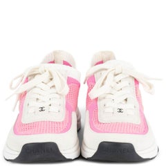 CHANEL pink white mesh 2020 20S LOW TOP TRAINER Sneakers Shoes 38.5