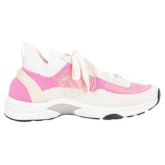 CHANEL pink white mesh 2020 20S LOW TOP TRAINER Sneakers Shoes 38.5