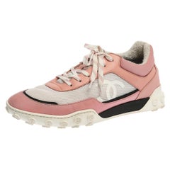 Chanel Pink/White Mesh And Leather CC Low Top Sneakers Size 40.5