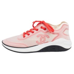 Chanel Pink/White Mesh CC Low Top Sneakers Size 40.5