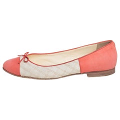 Chanel Pink/White Nubuck Leather And Canvas CC Cap Toe Bow Ballet Flats Size 41