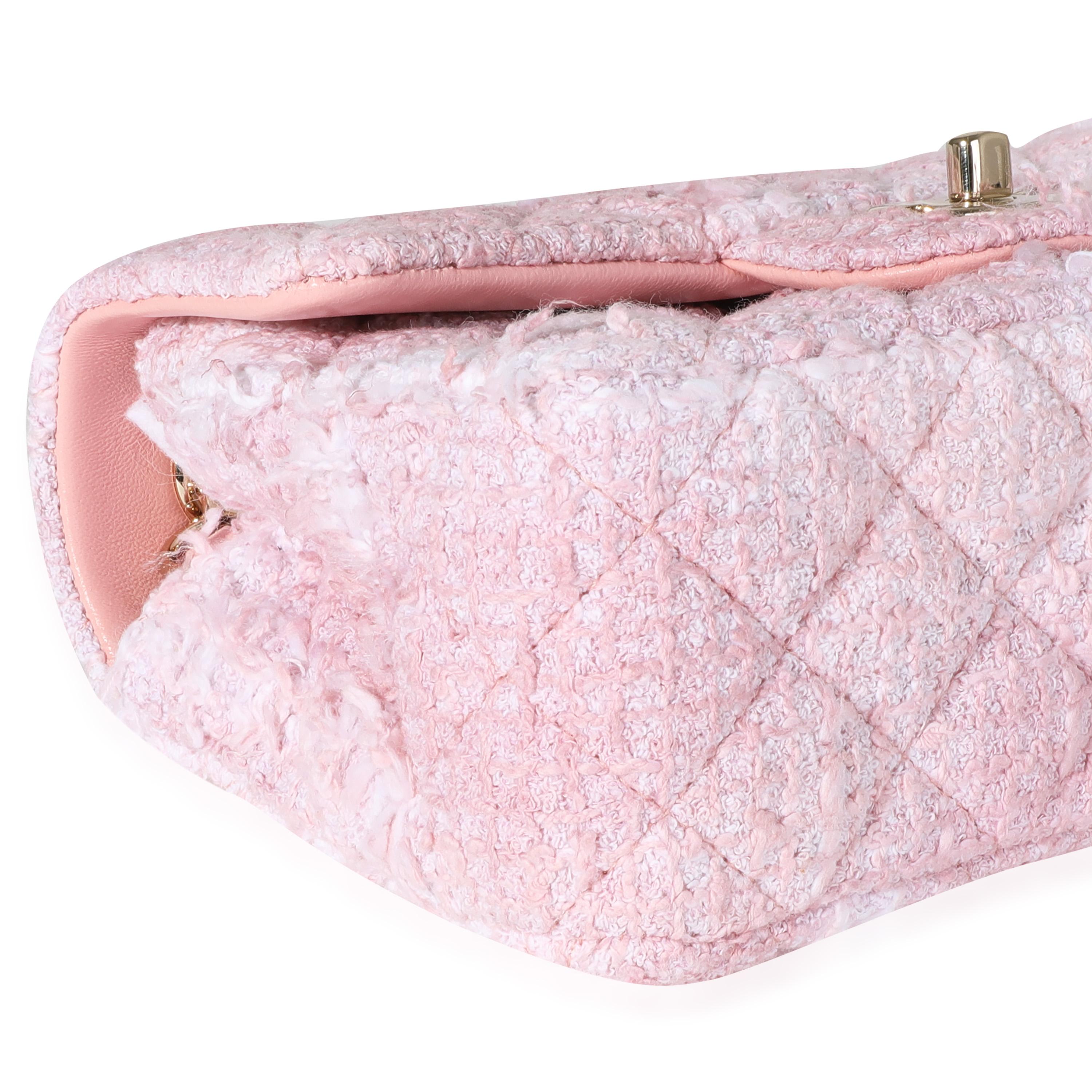 Chanel Pink & White Tweed Mini Rectangle Classic Flap In Excellent Condition In New York, NY