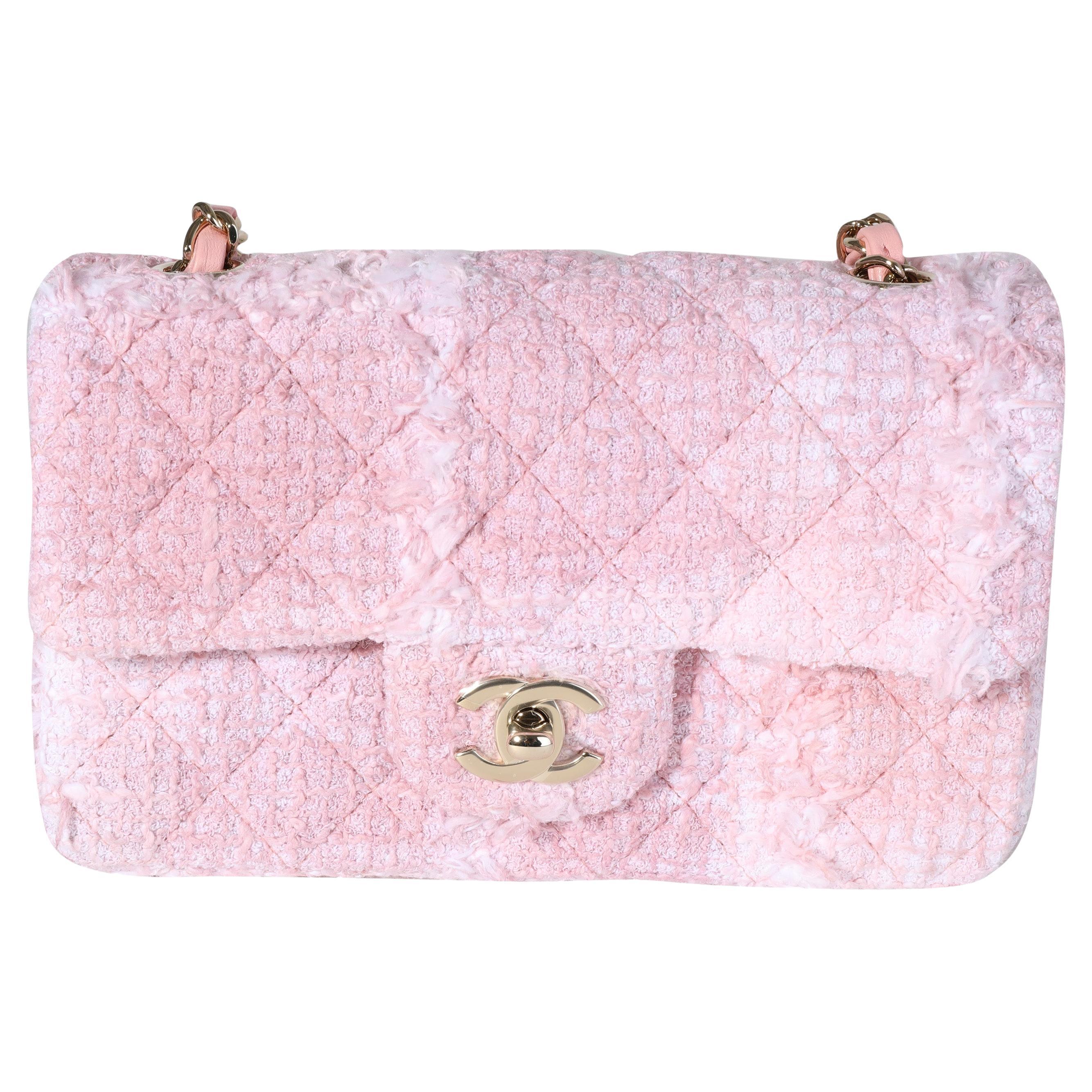 Chanel Pink and White Tweed Mini Rectangle Classic Flap For Sale at 1stDibs