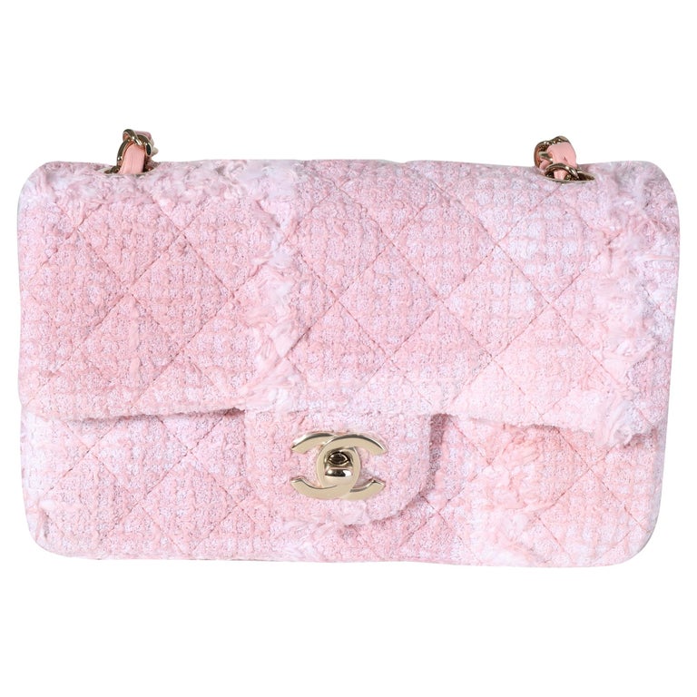 Chanel Pink and White Tweed Mini Rectangle Classic Flap