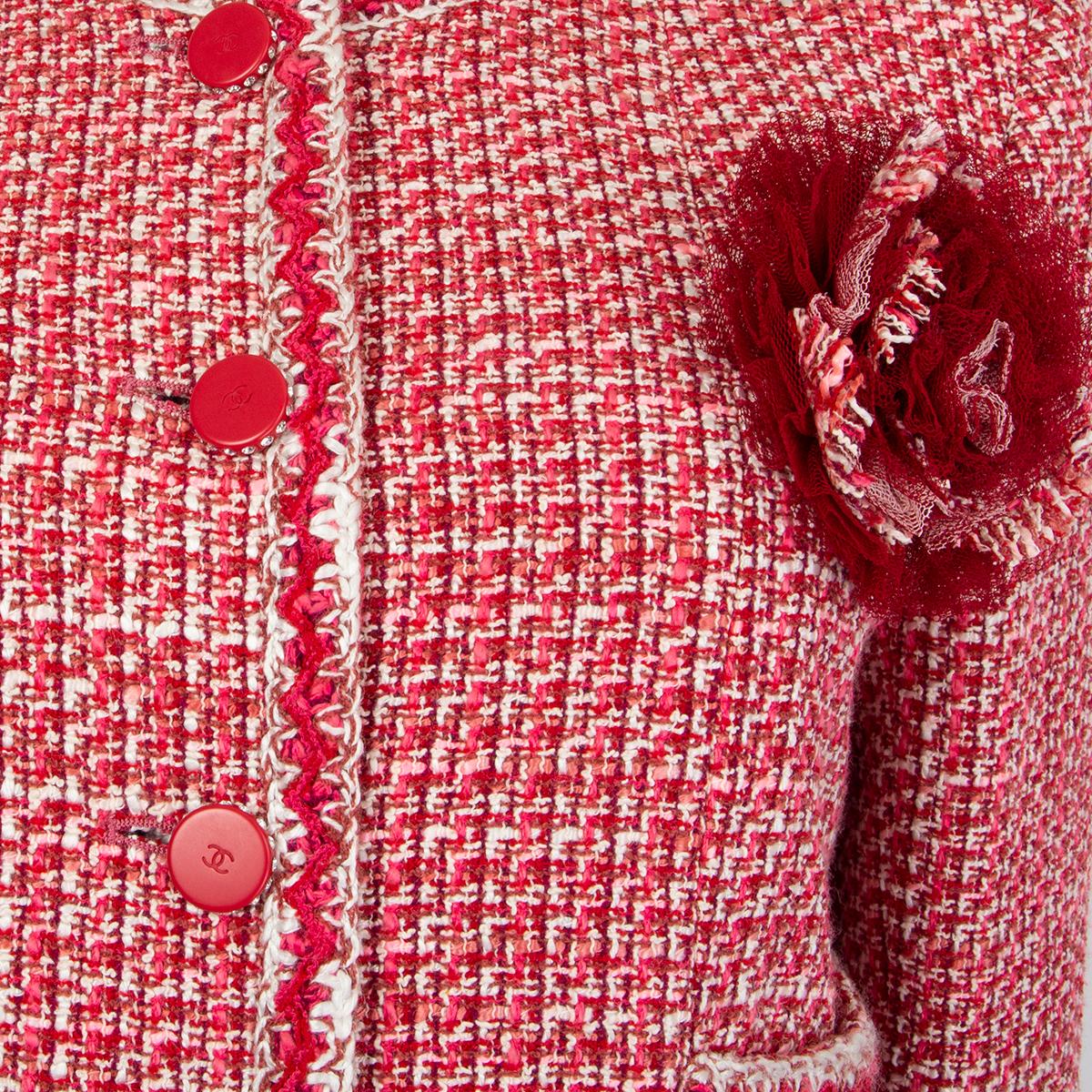 CHANEL pink white wool Tweed FLOWER BROOCH Blazer Jacket 42 L at ...