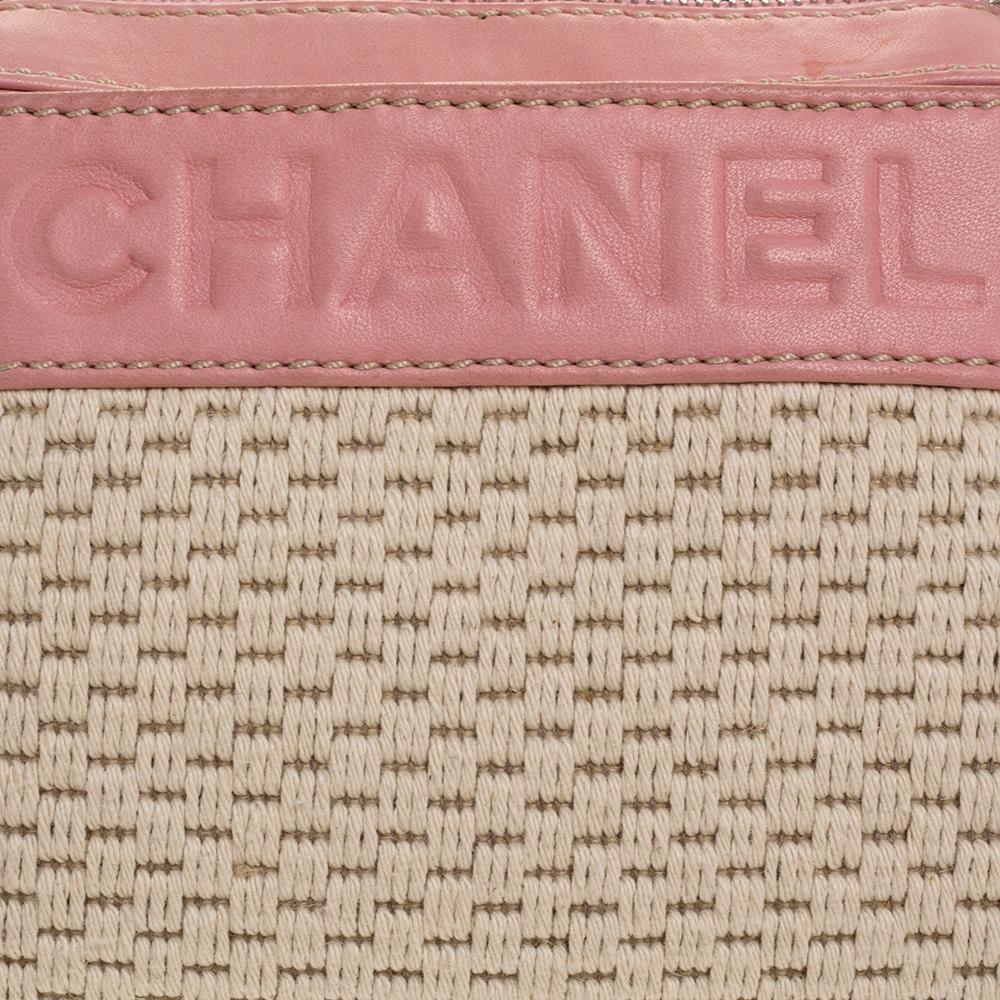 Chanel LAX Akkordeon-Tasche aus gewebtem Stoff und Leder in Rosa/Weiß 5