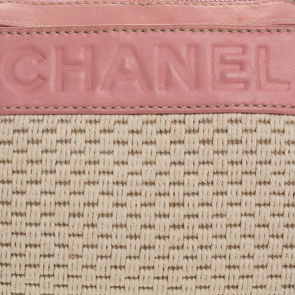 Chanel Pink/White Woven Fabric and Leather LAX Accordion Bag 2