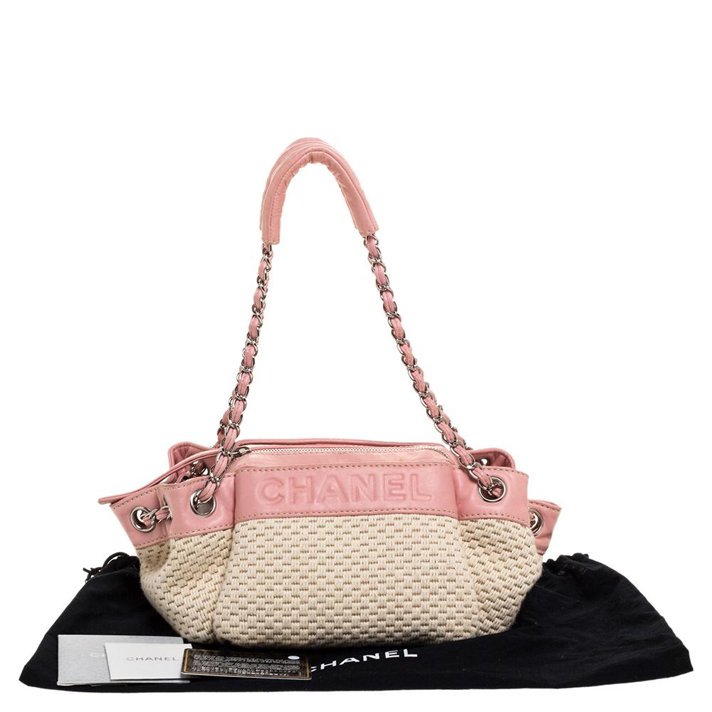 Chanel Pink/White Woven Fabric and Leather LAX Accordion Bag 4