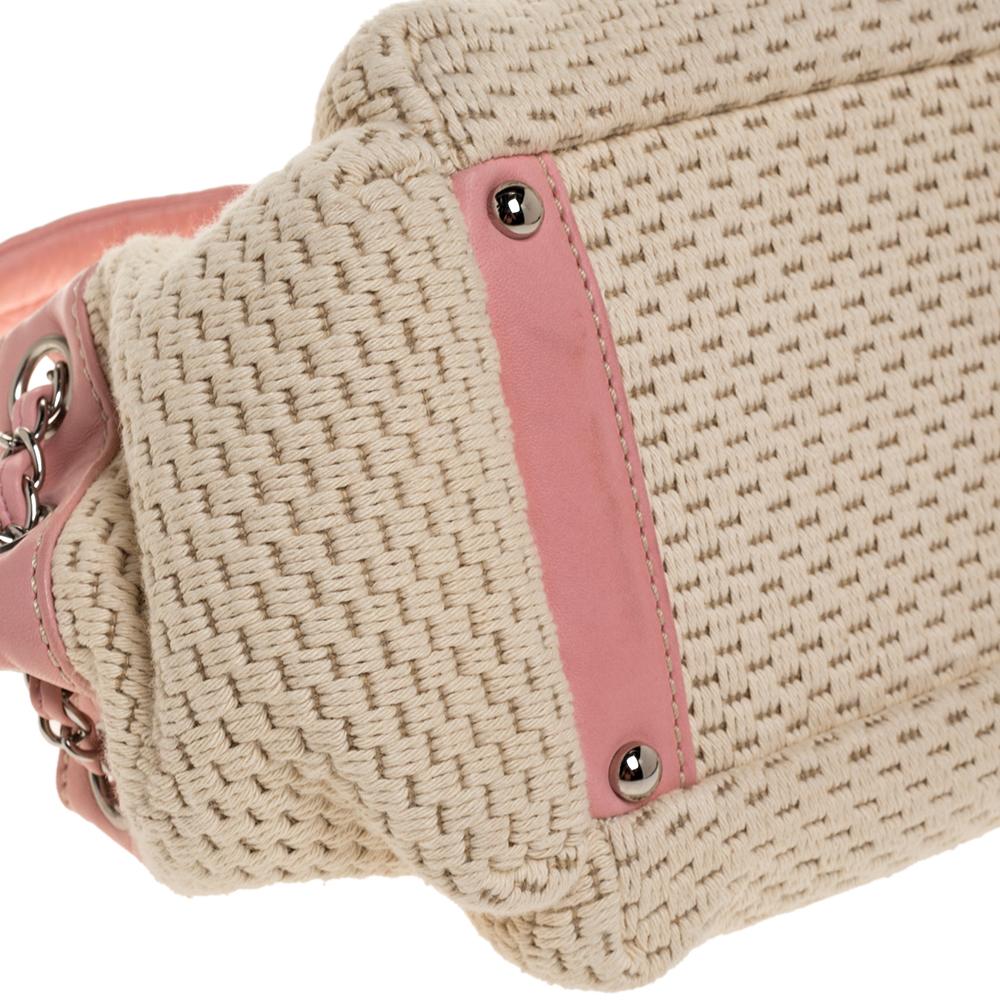 Women's Chanel Pink/White Woven Fabric and Leather LAX Accordion Bag