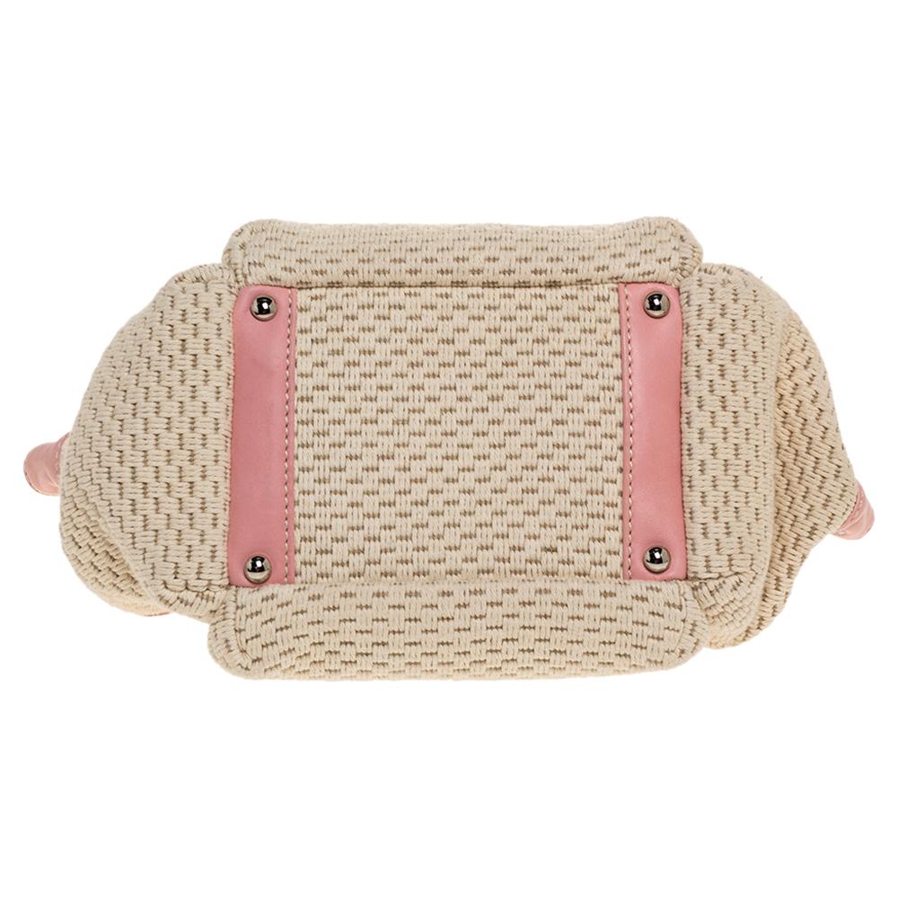 Chanel Pink/White Woven Fabric and Leather LAX Accordion Bag 1