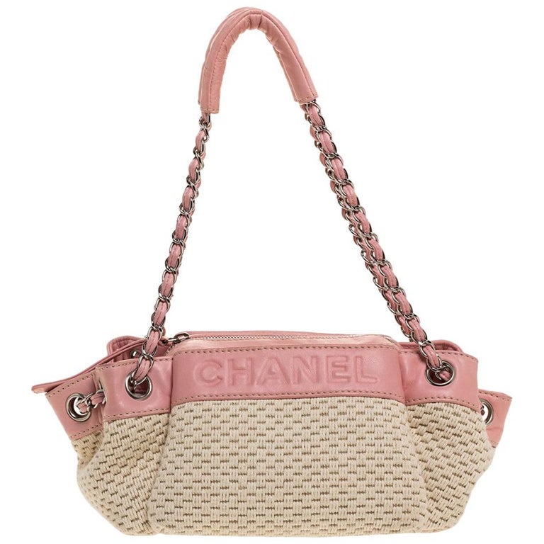 Chanel Pink/White Woven Fabric and Leather LAX Accordion Bag