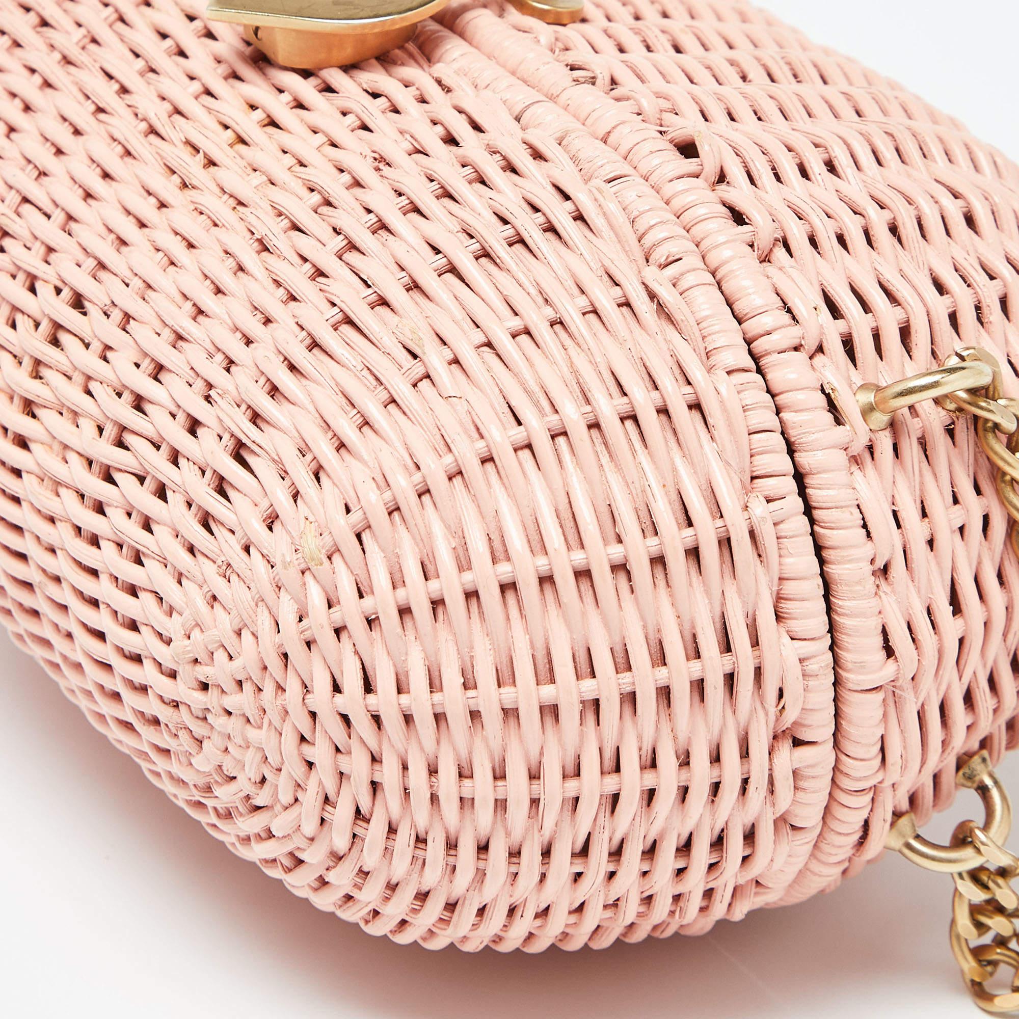 Chanel Pink Wicker Oval Locket Basket Chain Bag For Sale 2