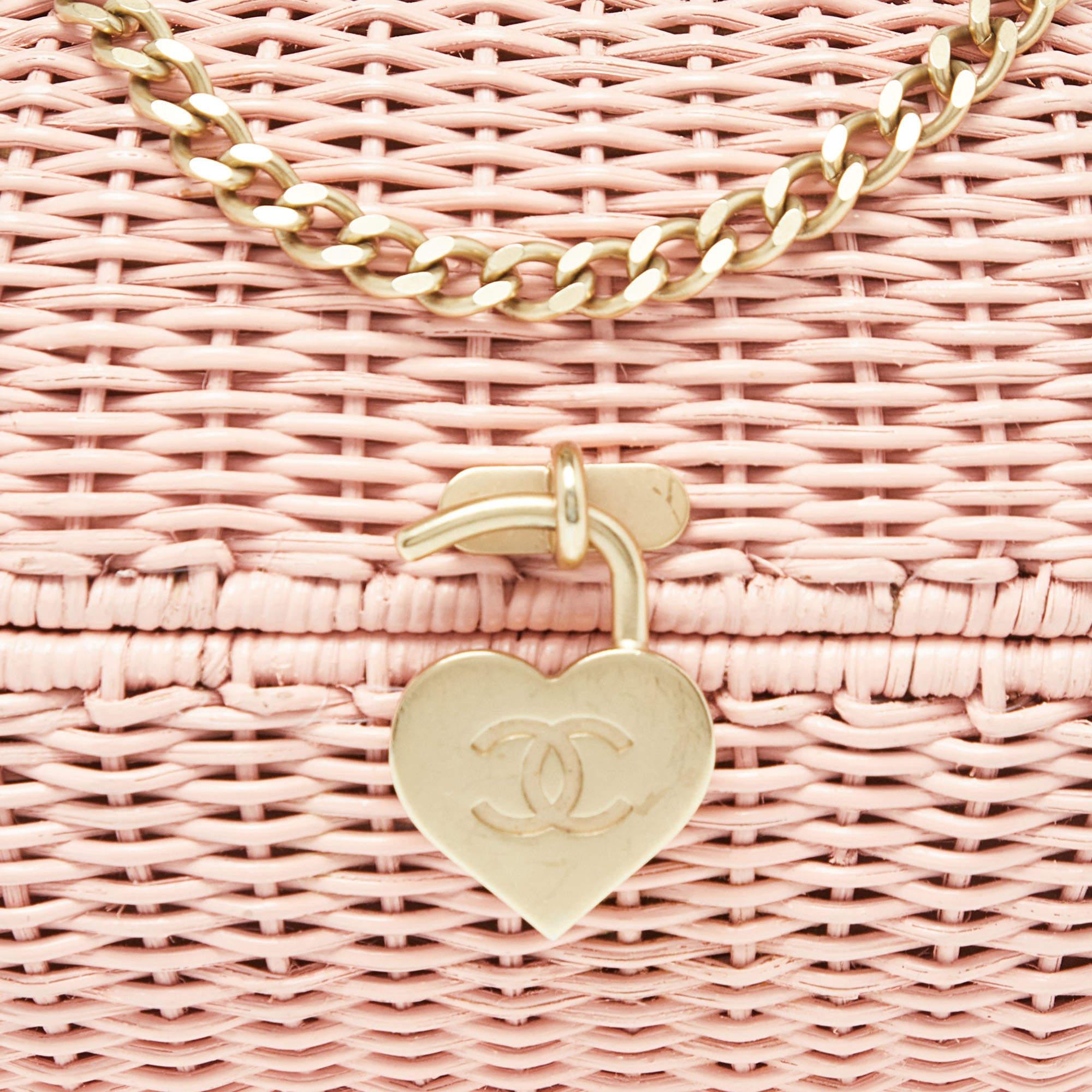 Chanel Pink Wicker Oval Locket Basket Chain Bag For Sale 3