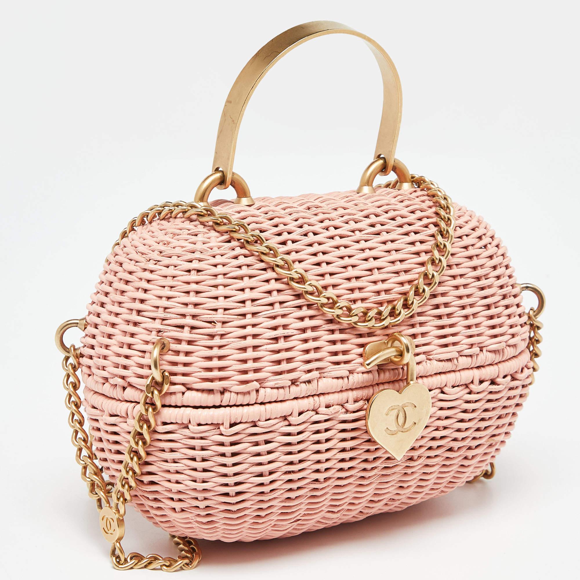 Chanel Pink Wicker Oval Locket Basket Chain Bag For Sale 4