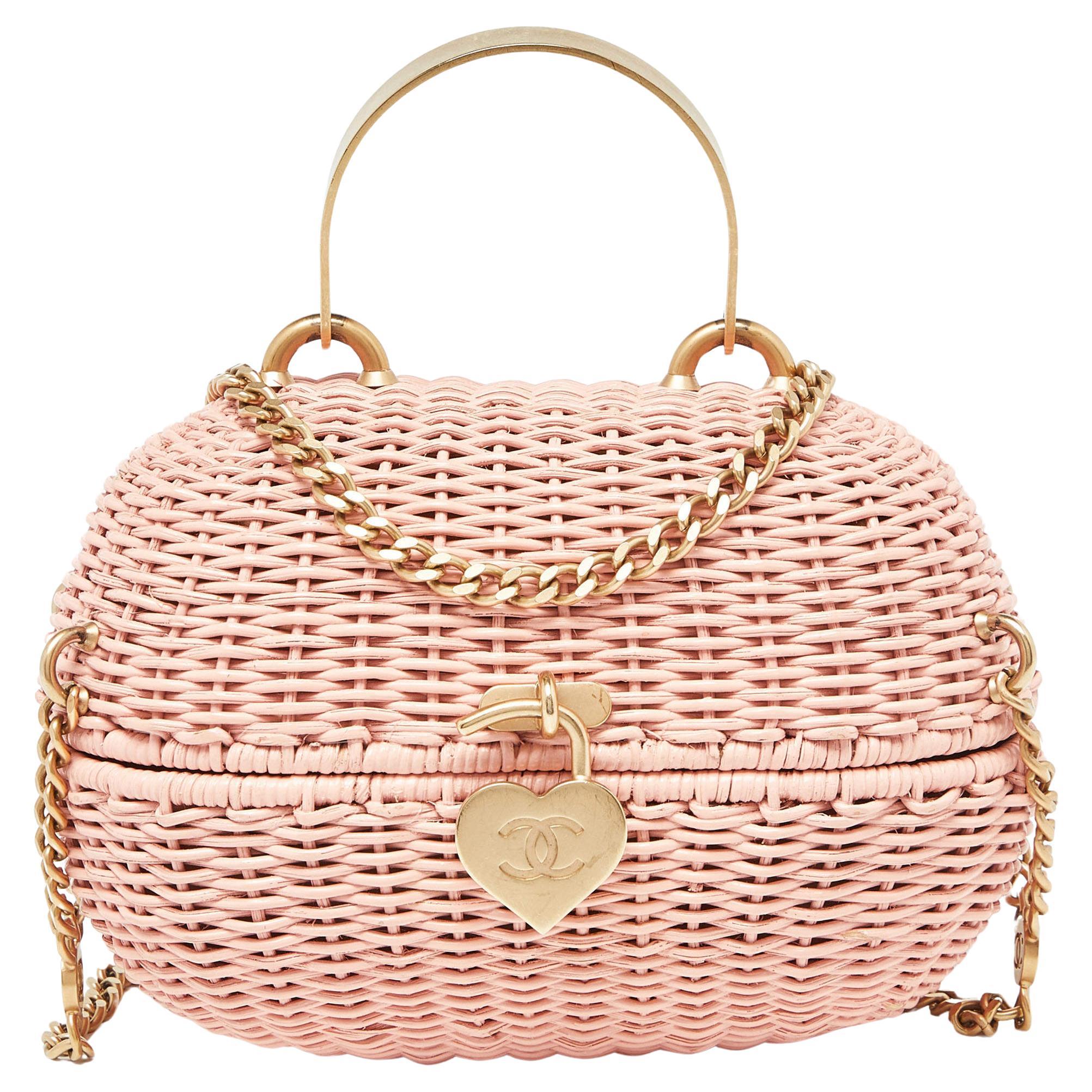 Chanel Pink Wicker Oval Locket Basket Chain Bag For Sale