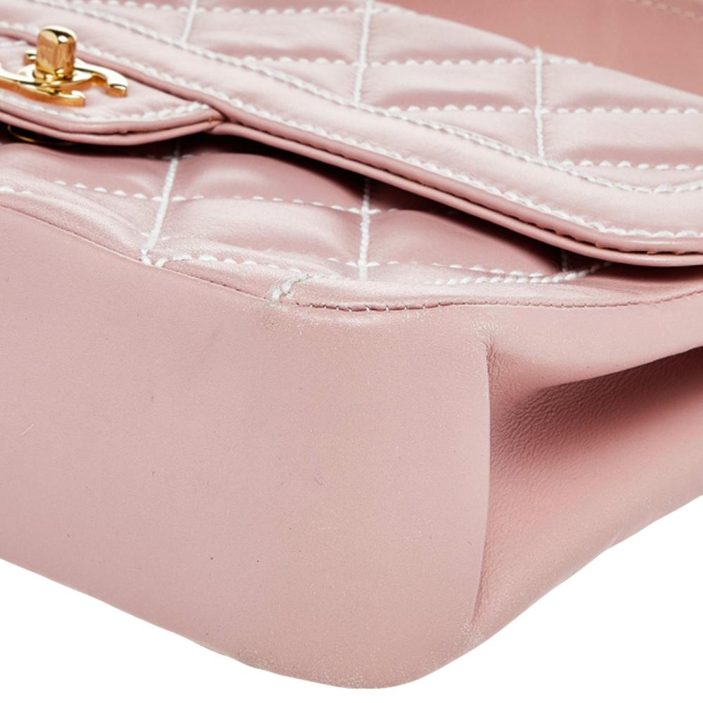 Chanel Pink Wild Stitch Leather Flap Top Handle Bag 5