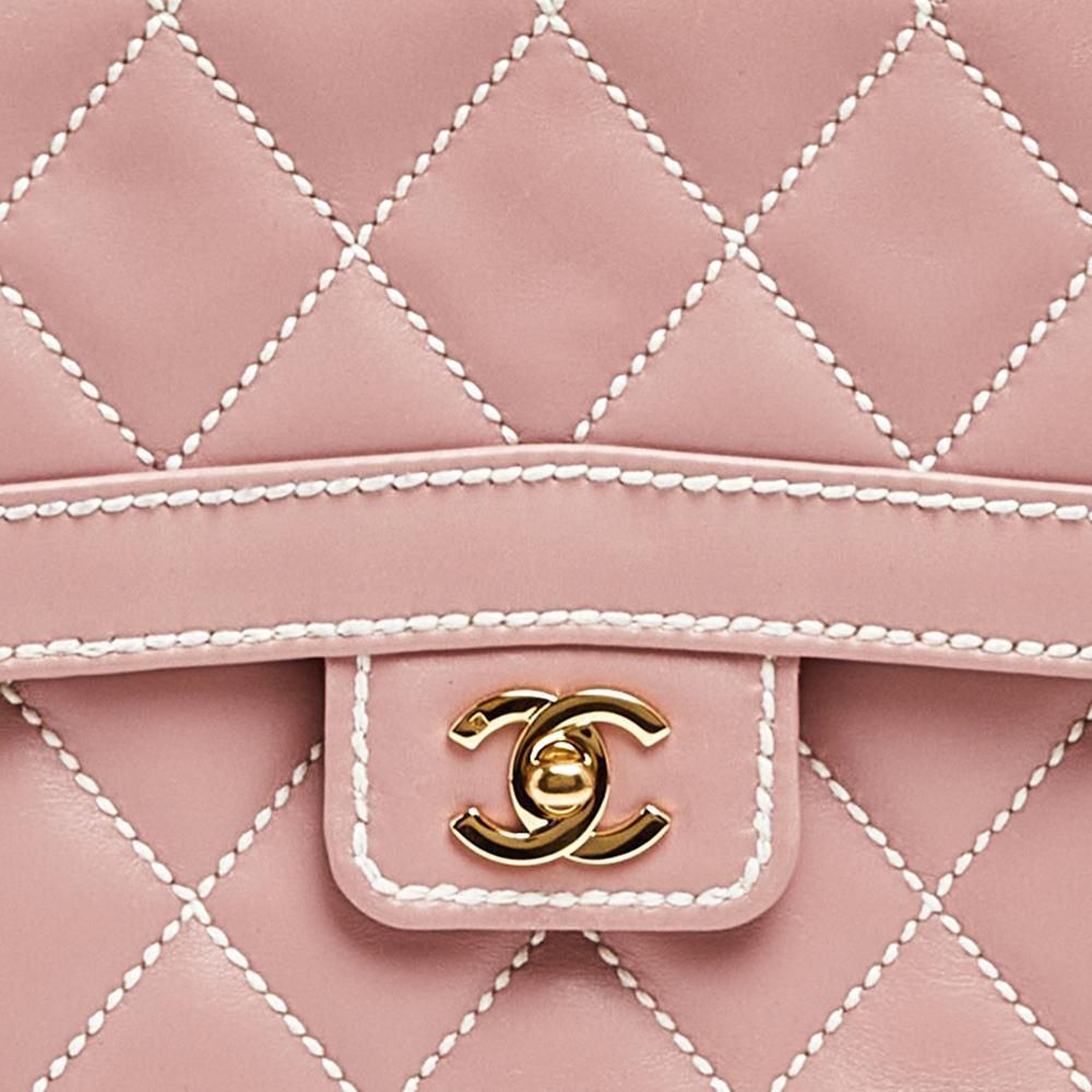 Women's Chanel Pink Wild Stitch Leather Flap Top Handle Bag