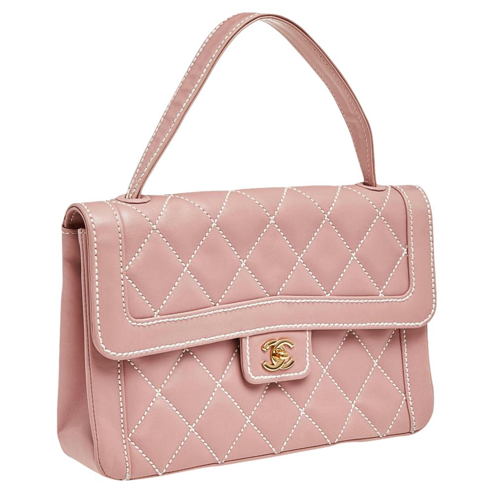 Chanel Pink Wild Stitch Leather Flap Top Handle Bag 1
