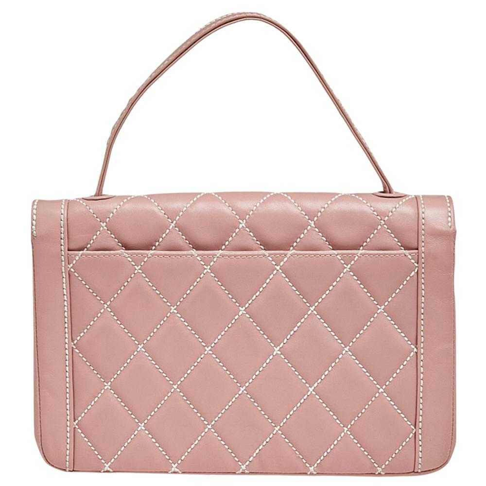 Chanel Pink Wild Stitch Leather Flap Top Handle Bag 2