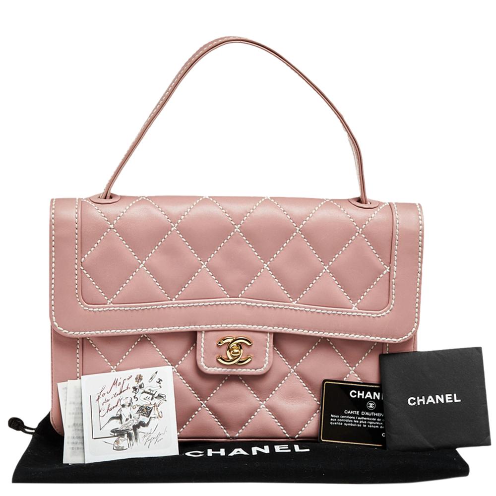 Chanel Pink Wild Stitch Leather Flap Top Handle Bag 3