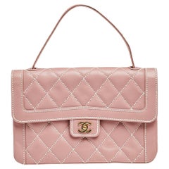 Chanel Pink Wild Stitch Quilted Calfskin Mini Surpique Top-Handle Flap Bag Gold Hardware, 2005 (Very Good)