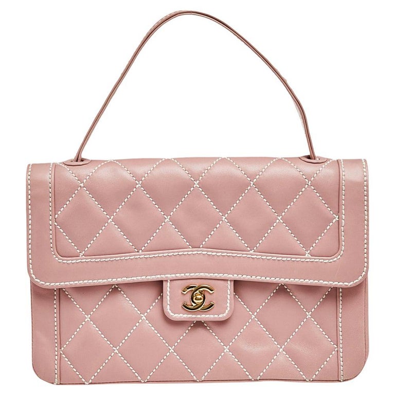 Chanel Pink Wild Stitch Leather Flap Top Handle Bag