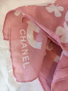 Chanel Vintage Pink White Floral Scarf Unisex 56x60 cm 21st Century