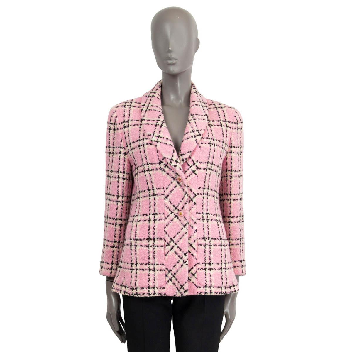 CHANEL pink wool 1994 94P PLAID TWEED Jacket S at 1stDibs chanel pink