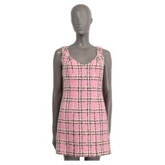 CHANEL pink wool 1994 94P PLAID TWEED SLEEVELESS MINI Dress S