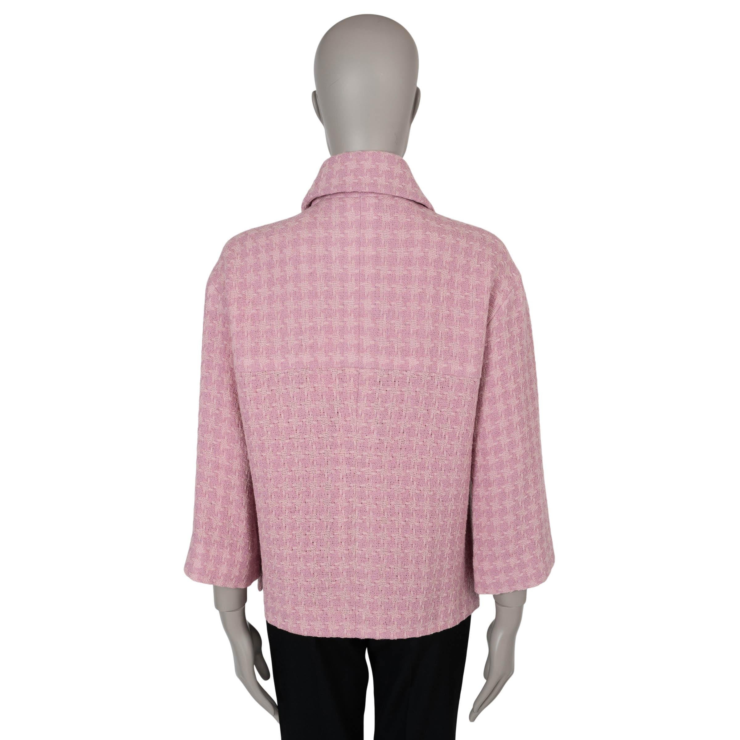 Brown CHANEL pink wool 19B HOUNDSTOOTH TWEED Jacket 40 M