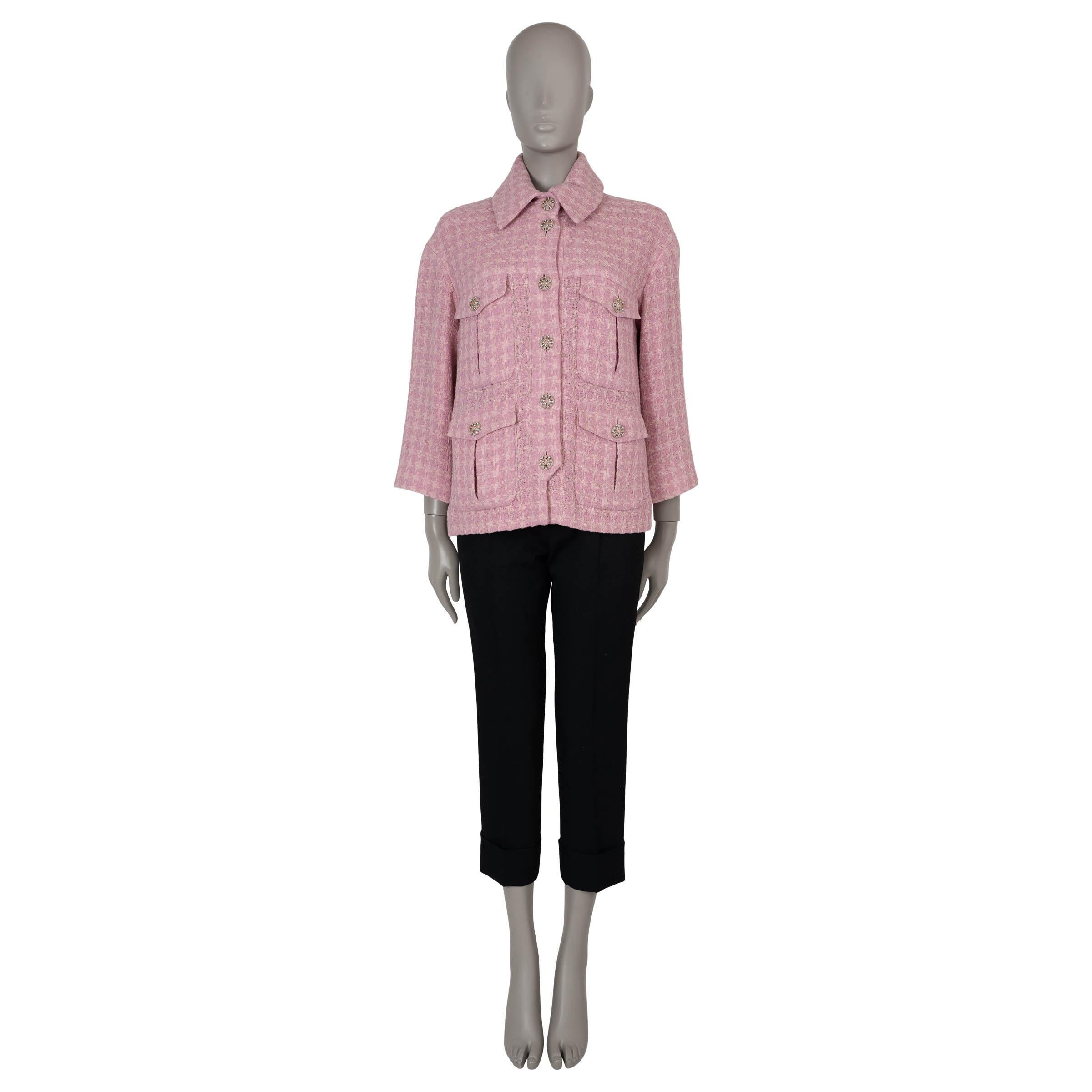 Women's CHANEL pink wool 19B HOUNDSTOOTH TWEED Jacket 40 M