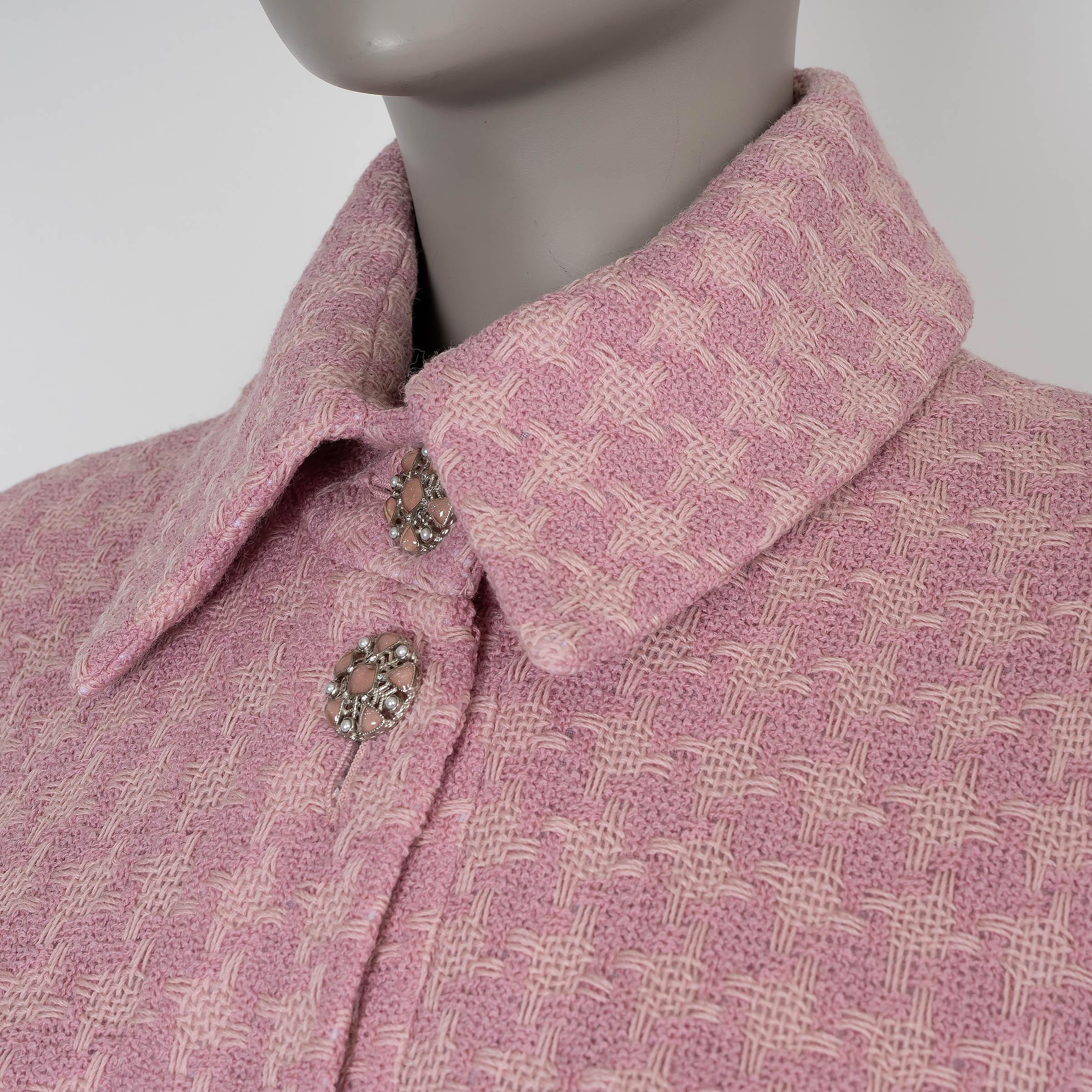 CHANEL pink wool 19B HOUNDSTOOTH TWEED Jacket 40 M 1
