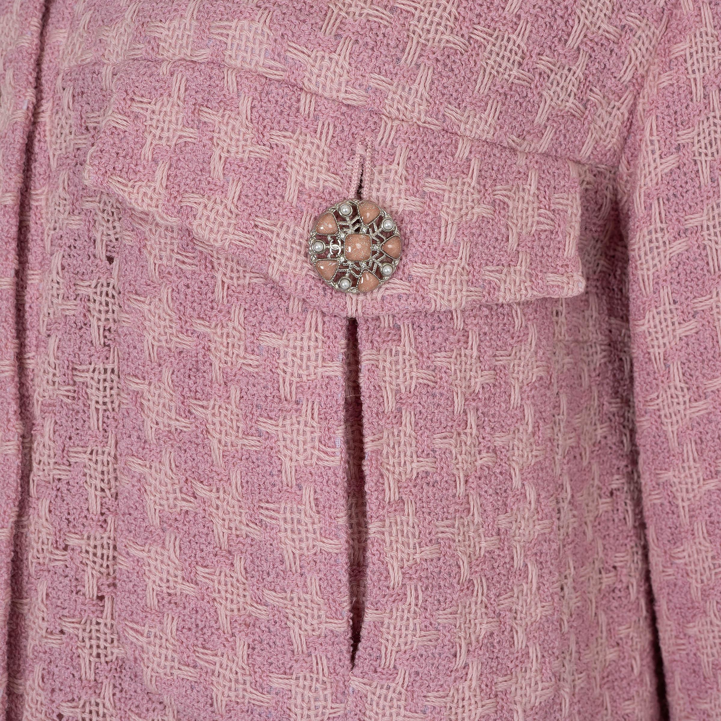 CHANEL pink wool 19B HOUNDSTOOTH TWEED Jacket 40 M 2