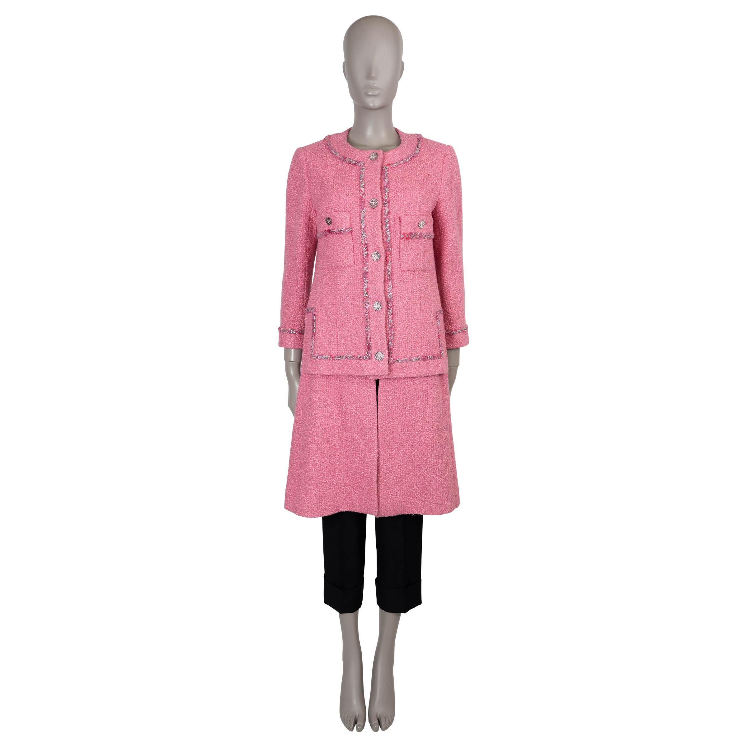 CHANEL pink wool 22A FLORENCE BRAID TRIM TWEED Coat Jacket 38 S