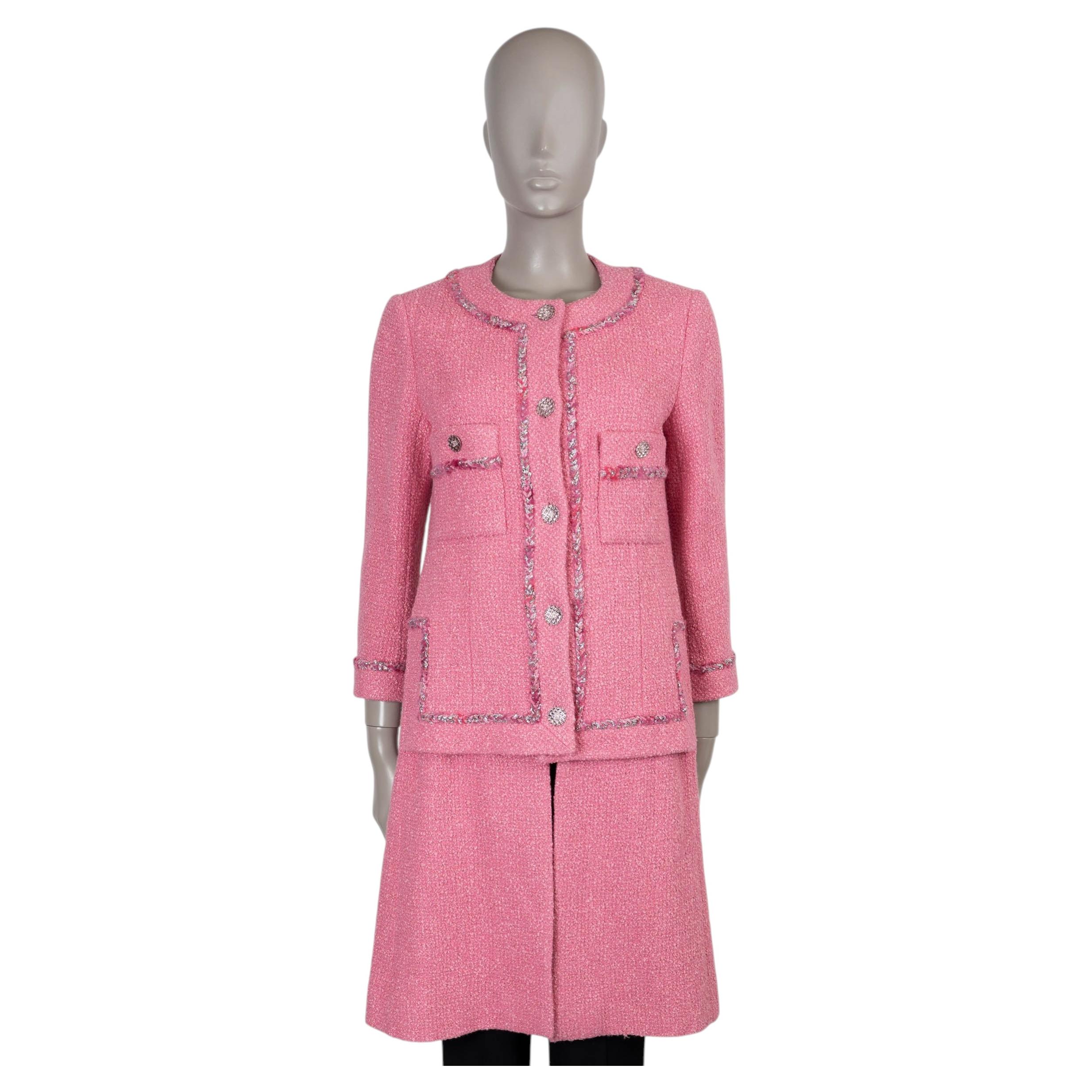 CHANEL pink wool 22A FLORENCE BRAID TRIM TWEED Coat Jacket 38 S