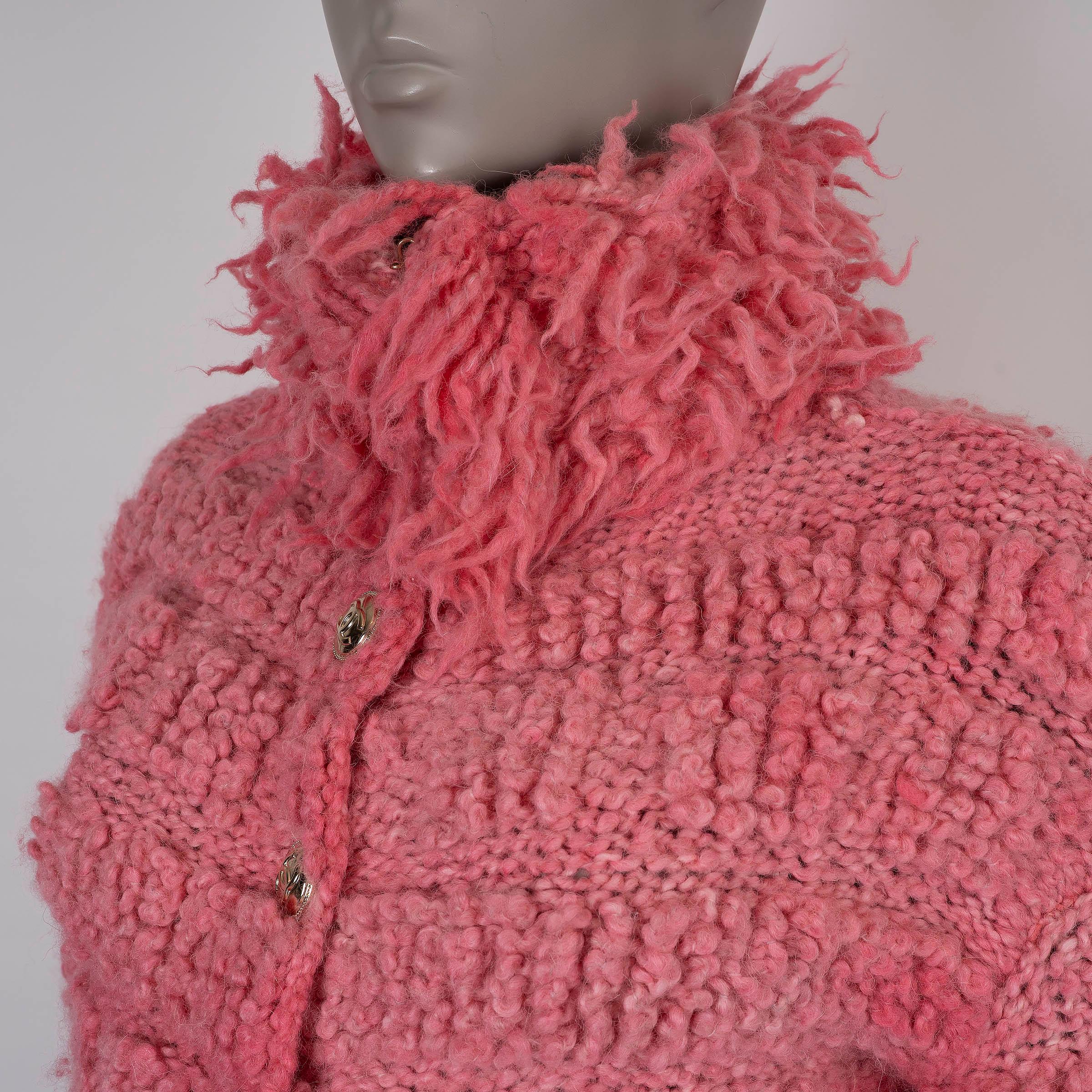Chanel - Veste en laine et alpaga rose 20K FRINGE TRIM tricotée 34 XS Pour femmes en vente