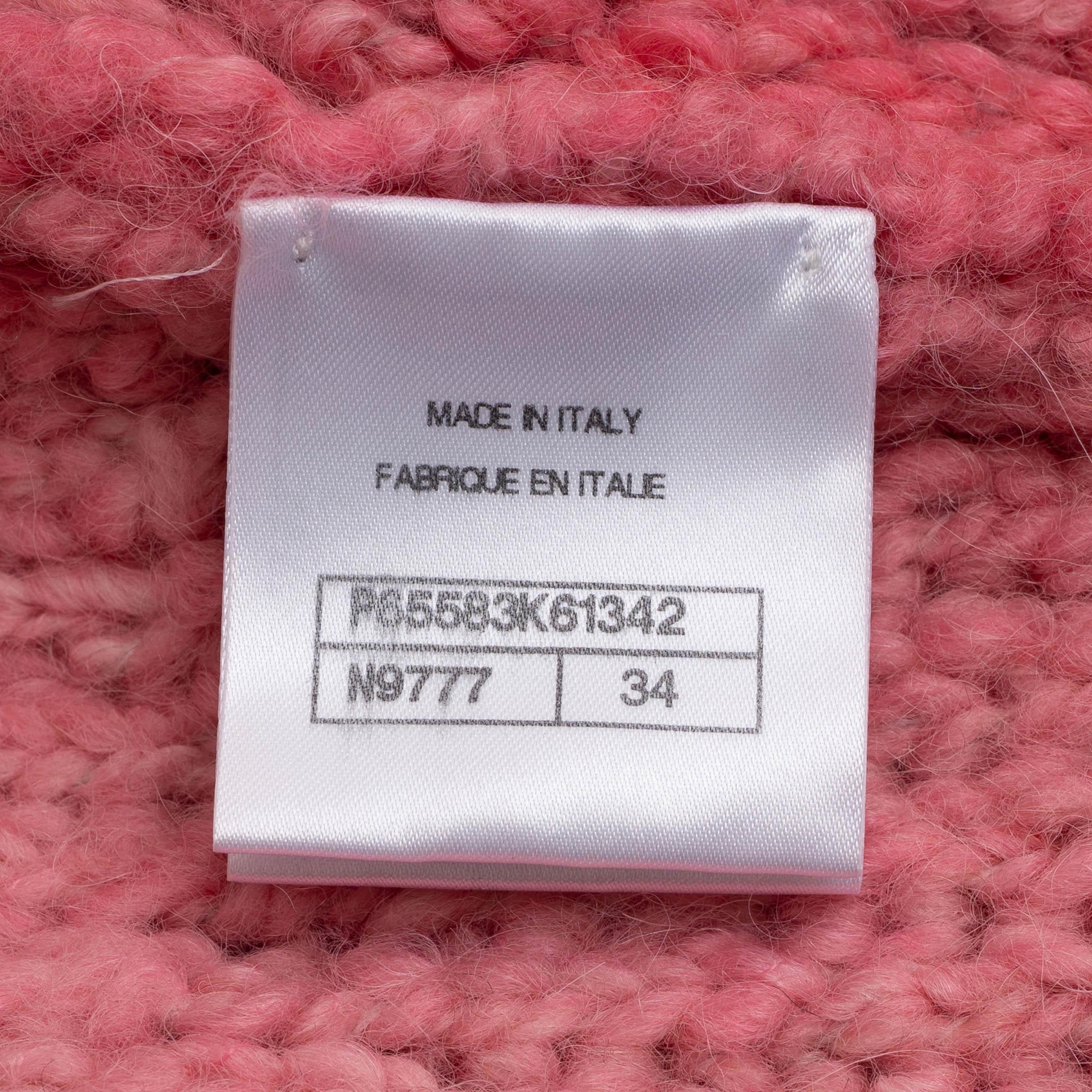 Chanel - Veste en laine et alpaga rose 20K FRINGE TRIM tricotée 34 XS en vente 2