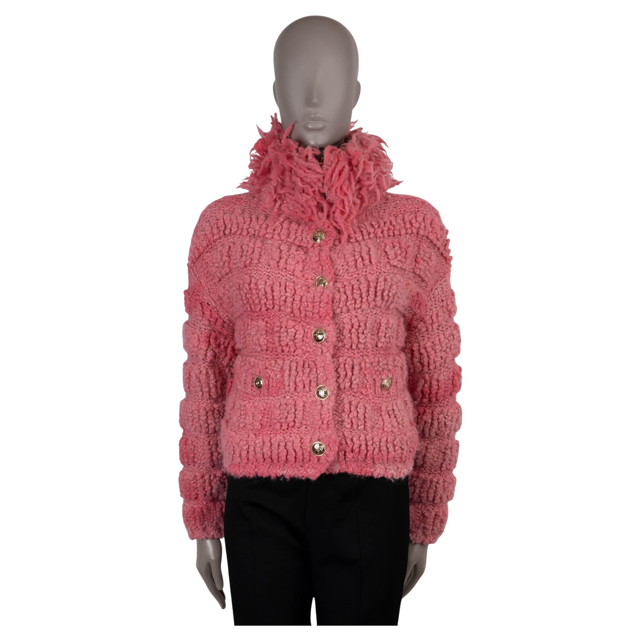 Chanel - Veste en laine et alpaga rose 20K FRINGE TRIM tricotée 34 XS
