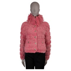 CHANEL pink wool & alpaca 20K FRINGE TRIM KNIT BOMBER Jacket 34 XS