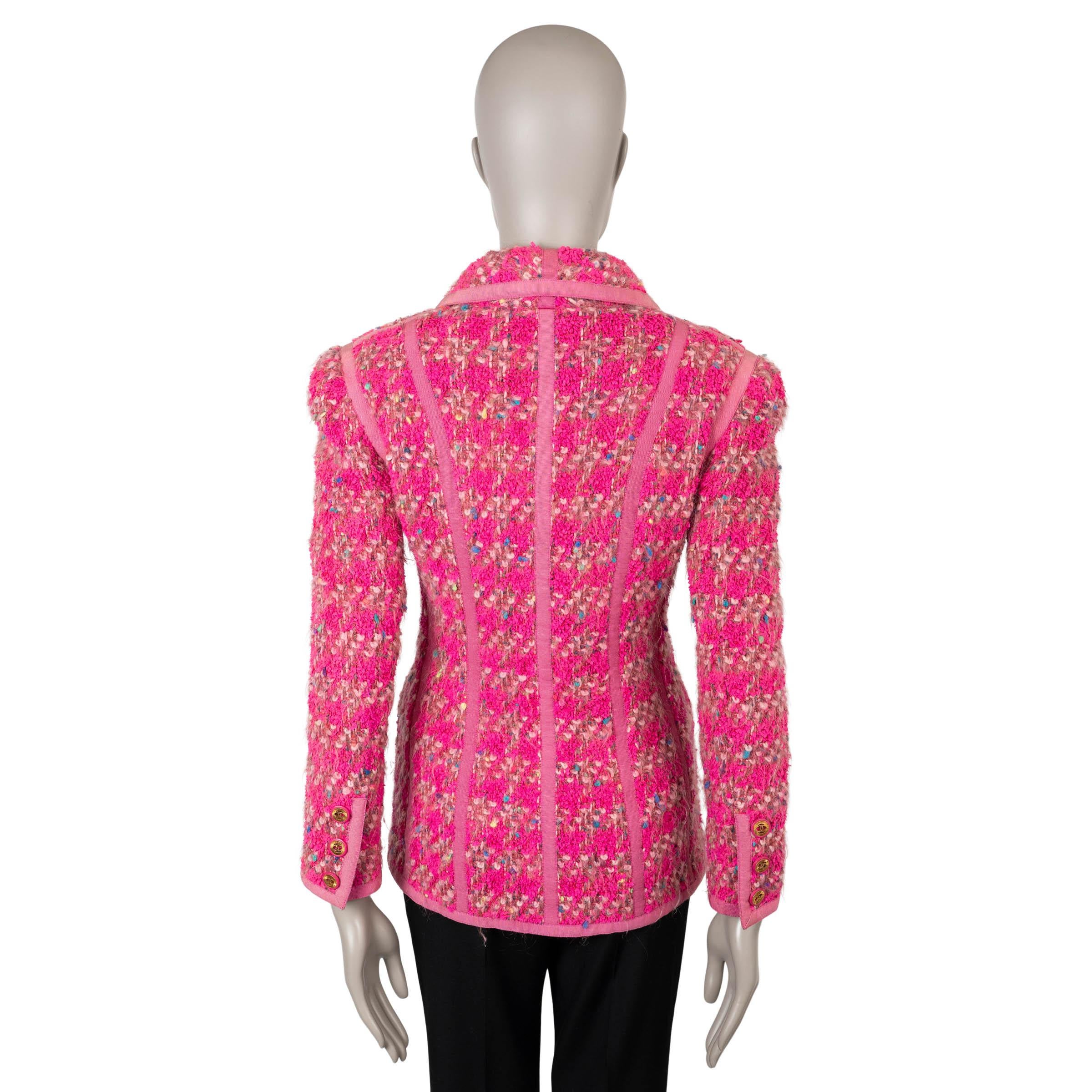 De las mujeres CHANEL rosa mezcla de lana 91A ZIP-FRONT TWEED Chaqueta 38 S ICONIC en venta