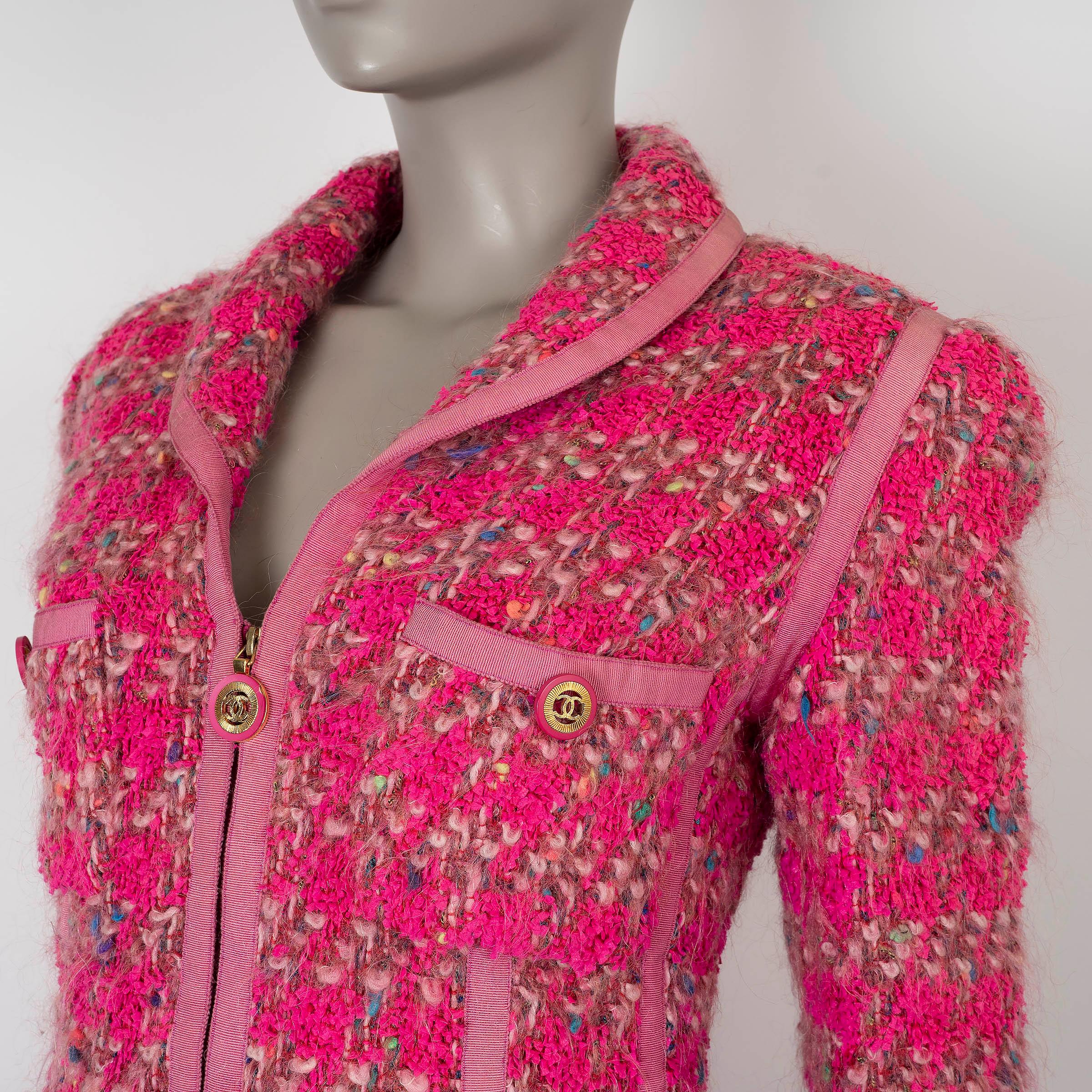 CHANEL rosa mezcla de lana 91A ZIP-FRONT TWEED Chaqueta 38 S ICONIC en venta 1