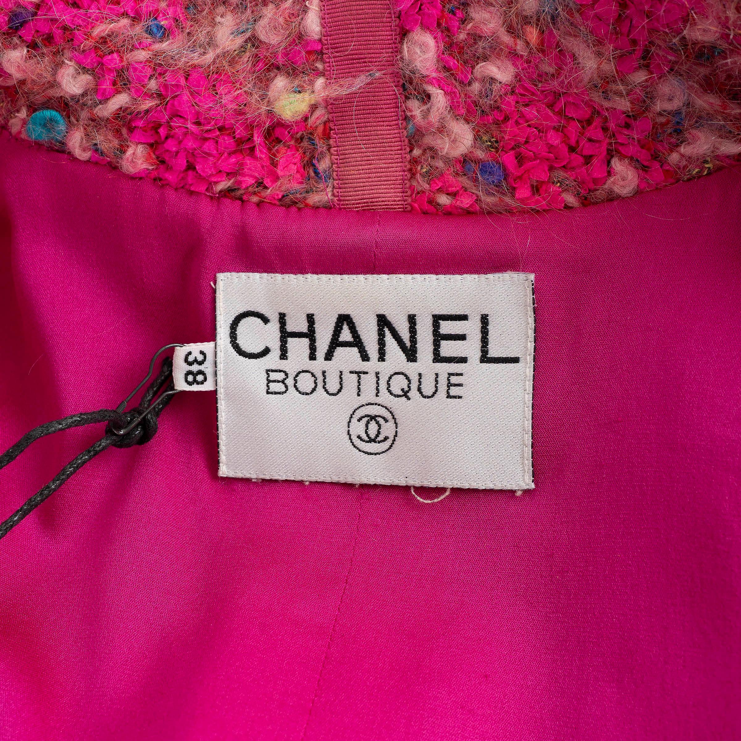 CHANEL rosa mezcla de lana 91A ZIP-FRONT TWEED Chaqueta 38 S ICONIC en venta 2