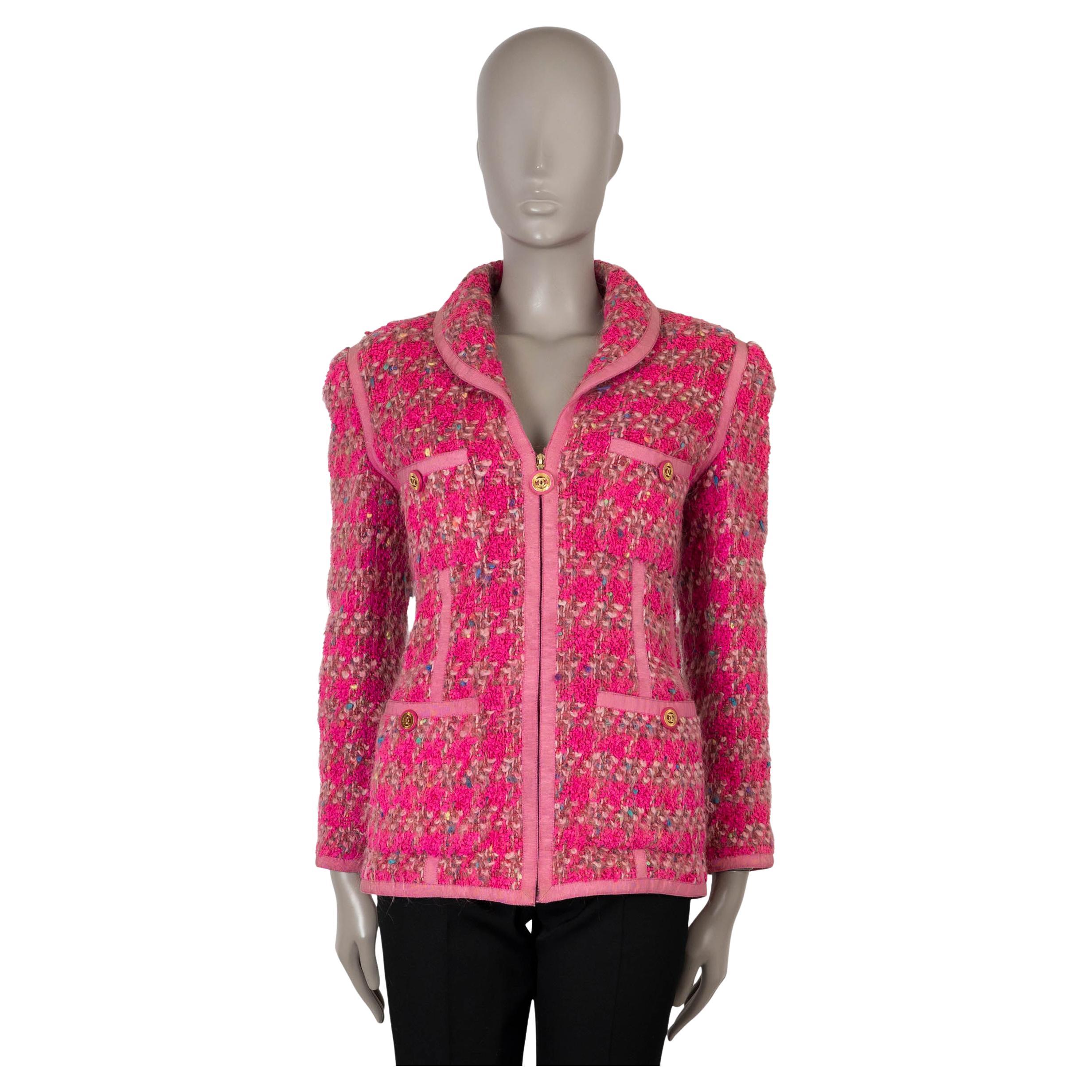 CHANEL rosa Wollmischung 91A ZIP-FRONT TWEED Jacke 38 S ICONIC