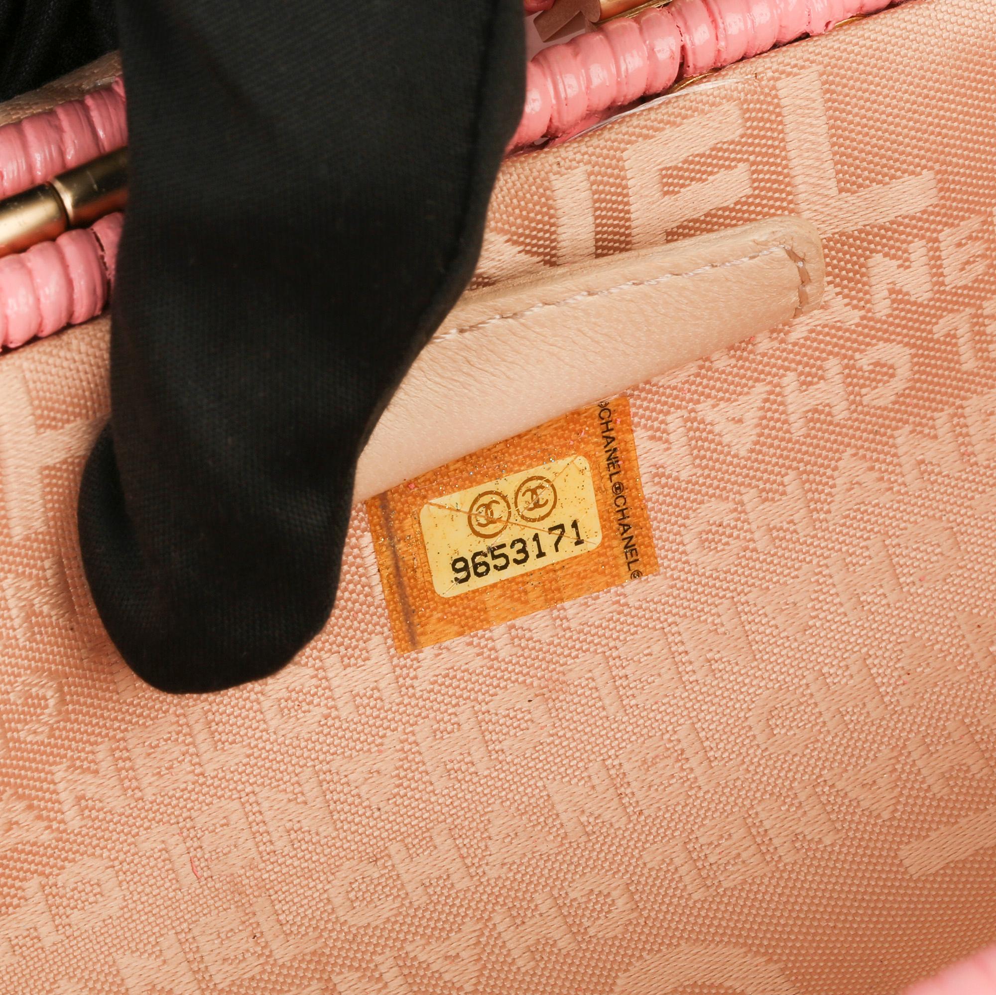 Women's Chanel Pink Woven Wicker Love Lock Basket Bag